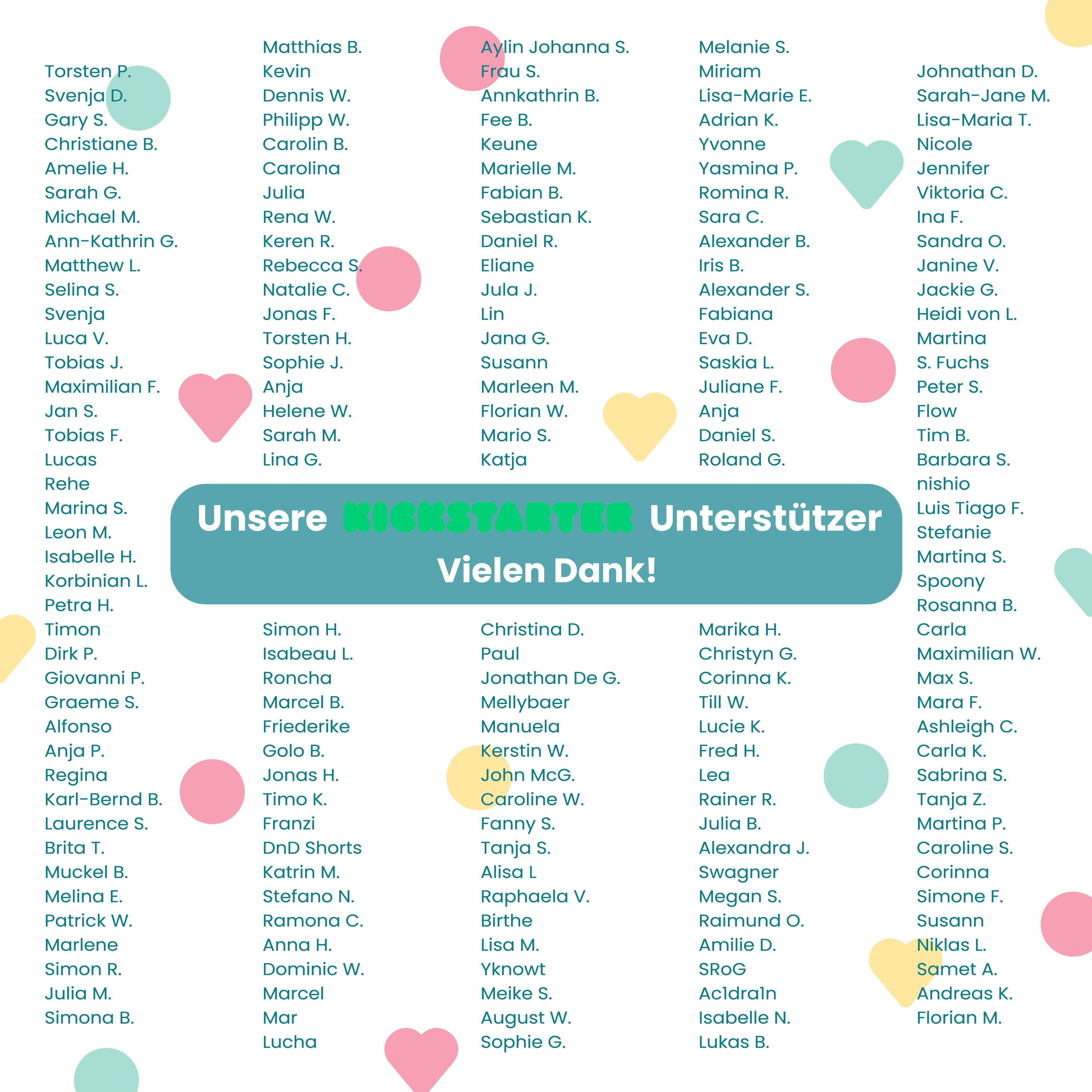 Dankeschön-Grafik mit Namen der Kickstarter Unterstützer der Sizeless Kinderschuhe