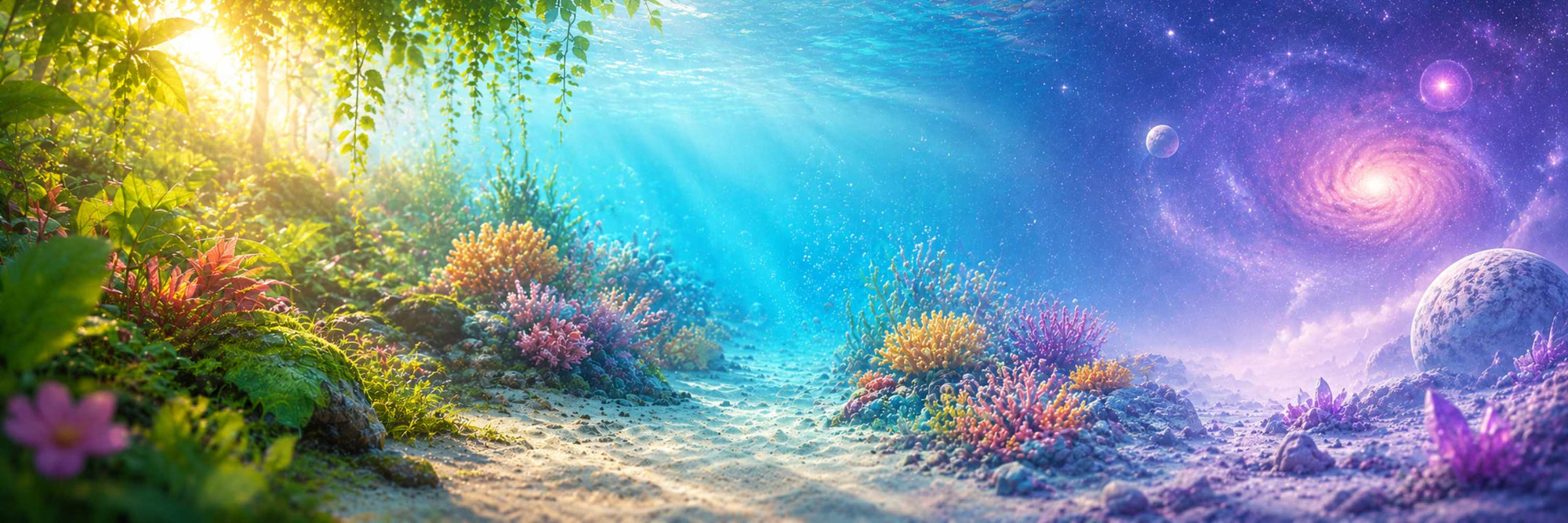 Inspirationswelt aus Natur, Korallenriff und Galaxie für die Sizeless Kinderschuh-Kollektion Sprout, Reef und Galaxy